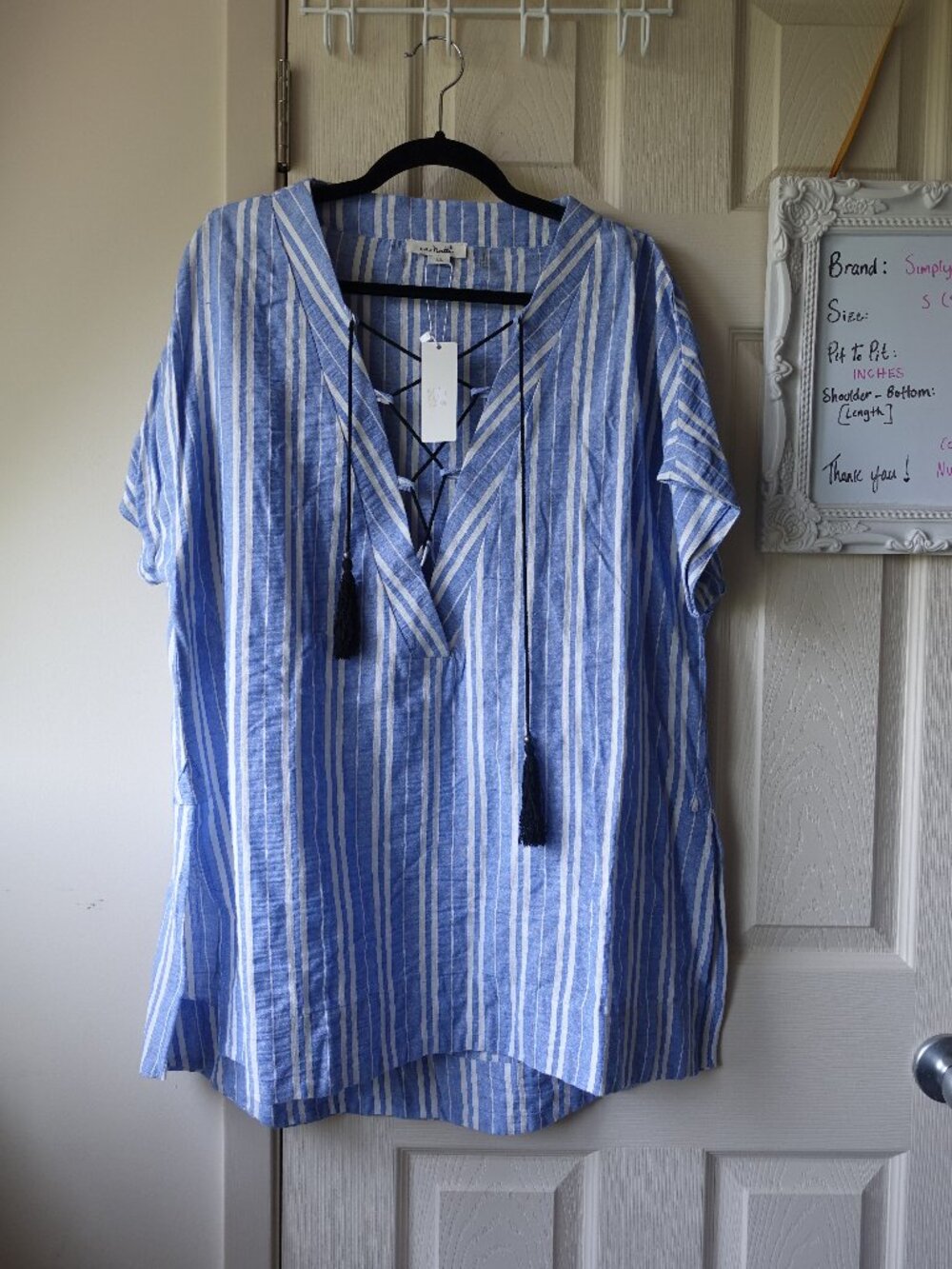 Simply Noelle Blue and White Striped Lace-Up Tunic